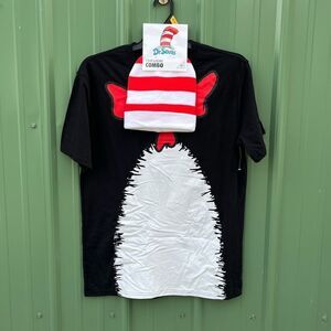 Men’s The Cat In The Hat Graphic Halloween T-Shirt and Matching Beanie, Size L